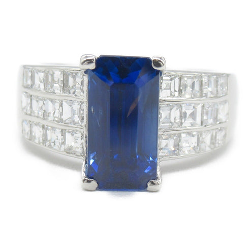 FINE JEWELRY 3.42ct Blue Sapphire Diamond Ring Platinum PT900 US#6