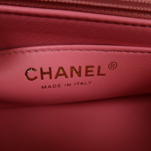 CHANEL CC GHW Mini Flap bag with Top Handle 2 Way Bag Lambskin Leather Pink