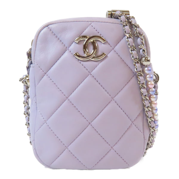 CHANEL Quilted CC SHW Chain Shoulder Bag Lambskin Leather Purple