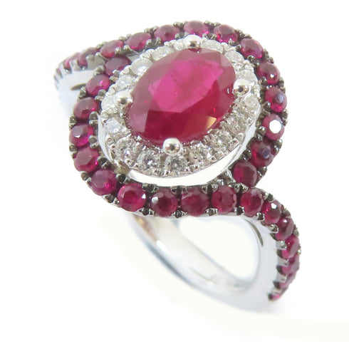 FINE JEWELRY 0.79ct/0.65ct Ruby 0.14ct Diamond Ring 18K White Gold US#6
