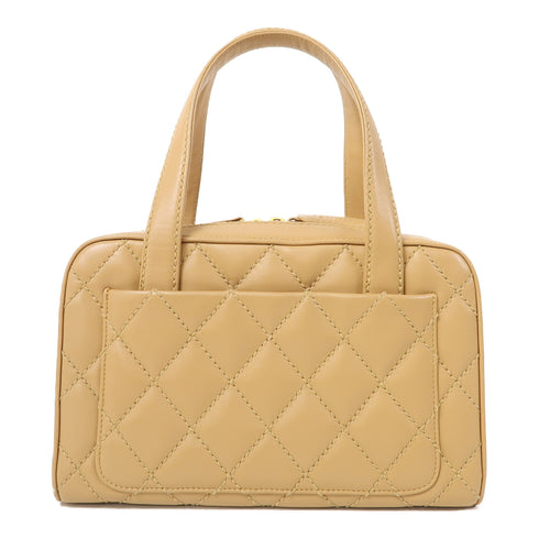 CHANEL Quilted CC GHW Hand Bag Calfskin Leather Beige