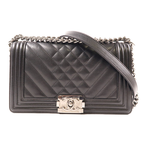 CHANEL CC SHW Boy 25 Chain Shoulder Bag A67086 Lambskin Leather Black