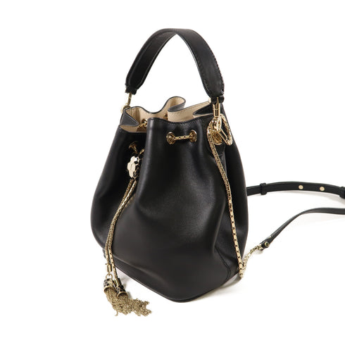 BVLGARI GHW Chain Shoulder Bag Calfskin Leather Black