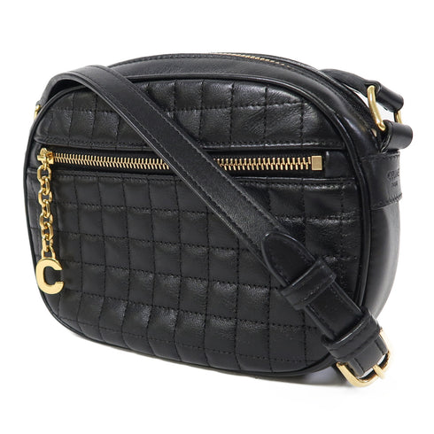 CELINE GHW C Charm Shoulder Bag Calfskin Leather Black