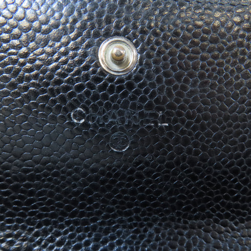 CHANEL Quilted CC SHW Long Wallet Caviar Leather Black