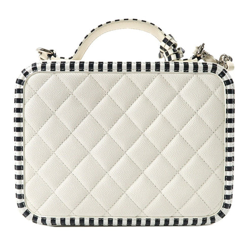 CHANEL Quilted CC SHW Vanity Case 2 Way Shoulder Bag Caviar Leather White Black