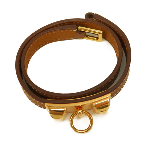HERMES GHW Rivale Double Tour Bracelet Veau Swift Leather Stamp U Gold Brown