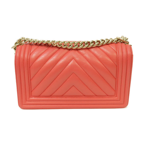 CHANEL Herringbone CC GHW Chevron Boy 25 Chain Shoulder Bag Calfskin Leather