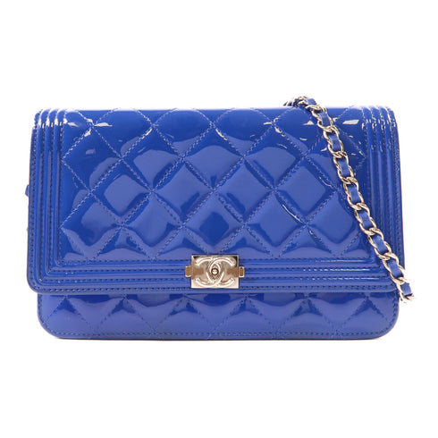CHANEL CC SHW Wallet On Chain WOC Shoulder Bag Crossbody Patent Leather Blue