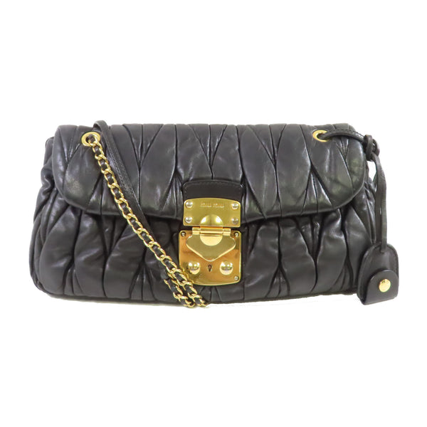 Miu Miu GHW Shoulder Bag Calfskin Leather Black