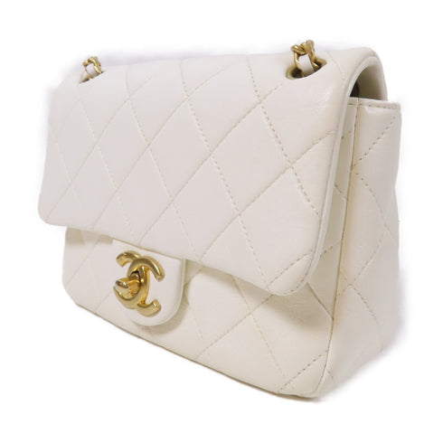 CHANEL Quilted CC GHW Mini Flap Chain Shoulder Bag AS3109 Lambskin Leather White