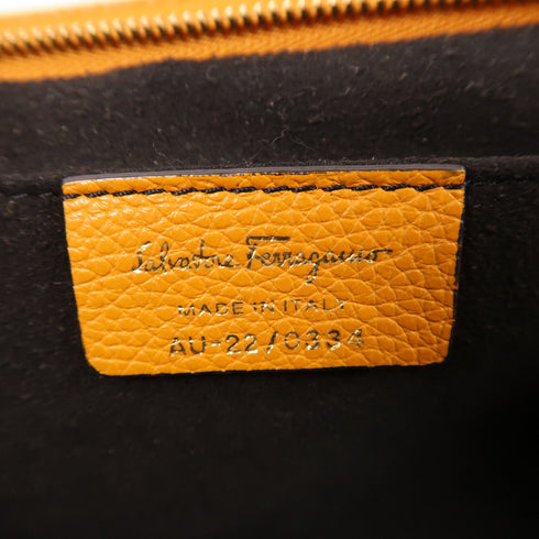 Salvatore Ferragamo GHW Shoulder Bag Calfskin Leather Yellow