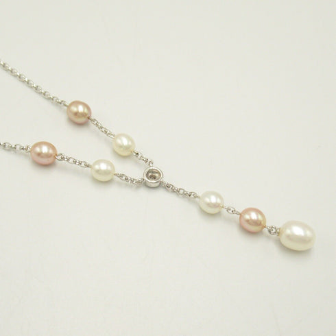 MIKIMOTO Pearl Diamond Necklace 18K White Gold