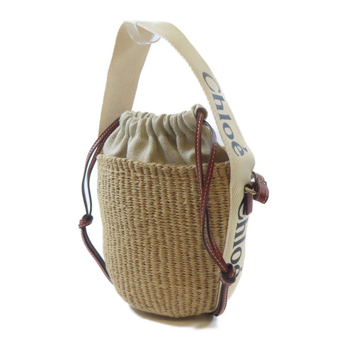 Chloe GHW Woody Basket 2 Way Bag CHC 22SS381G55101 Calfskin Raffia Canvas Beige