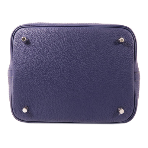 HERMES PHW Picotin Lock Eclat MM Handbag Clemence Leather Bleu Encre/Blue