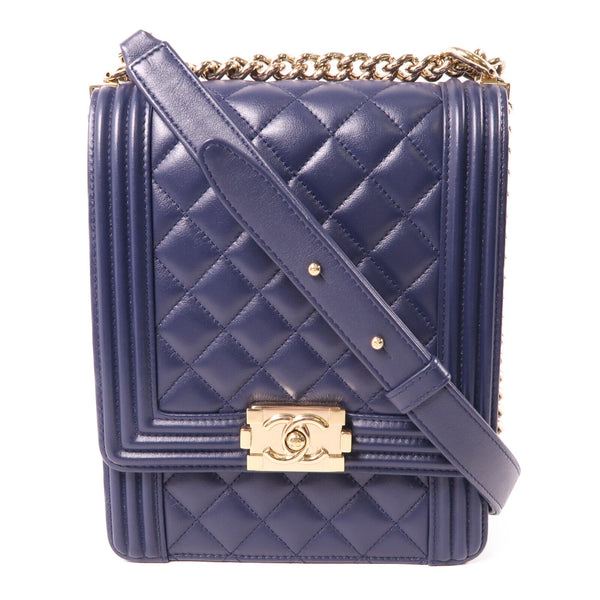 CHANEL CC GHW Le Boy Shoulder Bag Lambskin Leather Navy