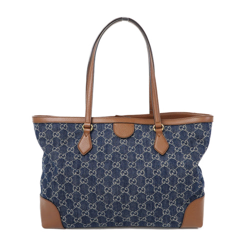 GUCCI GG Shoulder Tote Bag 631685 Denim/Leather Blue