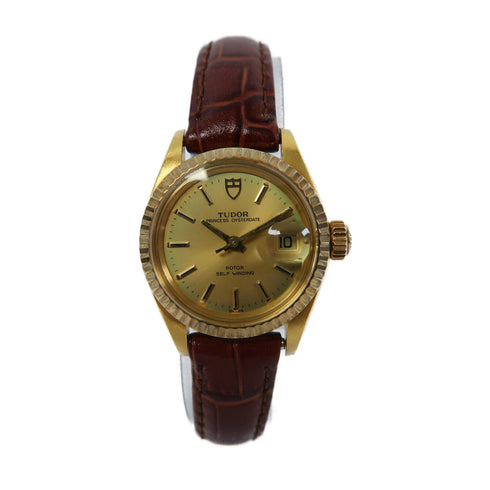 TUDOR Princess Oysterdate 26mm Automatic Watch 92411N Leather/18K Yellow Gold