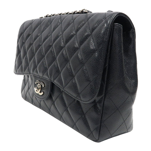 CHANEL Quilted CC SHW Classic Jumbo Chain Shoulder Bag Leather Black