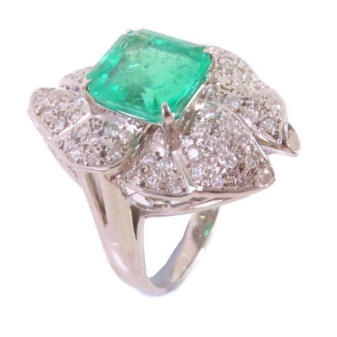 FINE JEWELRY 3.22ct Emerald 0.82ct Diamond Ring US#6.25 PT900 Platinum