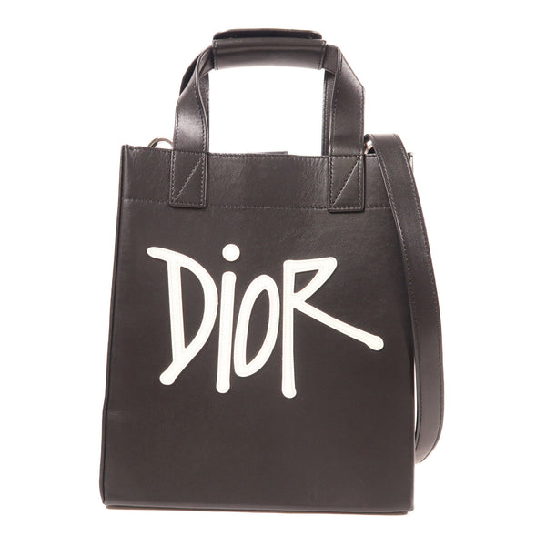 CHRISTIAN DIOR CD Shawn Stussy Crossbody 2 Way Bag Calfskin Leather Black