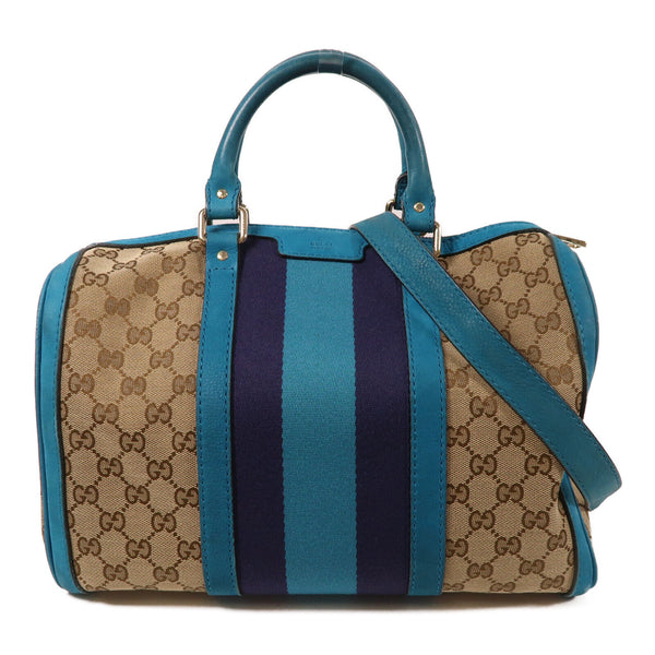 GUCCI GG GHW Boston Bag 2Way Shoulder Hand Bag 247205 Canvas Blue