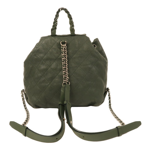 CHANEL CC SHW Backpack Rucksack Calfskin Leather Green