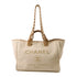 CHANEL CC GHW Deauville Tote Bag 2 Way Shoulder Canvas Straw