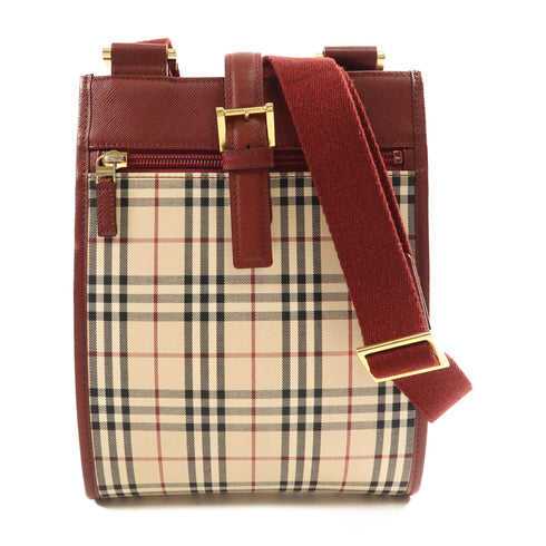 BURBERRY GHW Shoulder Bag Red/Beige/Wine Canvas