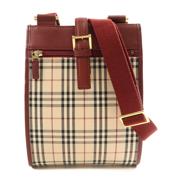 BURBERRY GHW Shoulder Bag Red/Beige/Wine Canvas