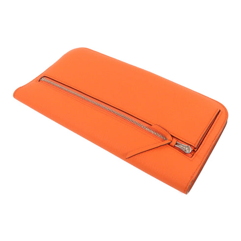 HERMES PHW Dogon MM Long Wallet Clemence Leather Orange