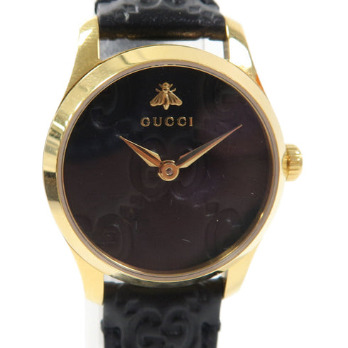 GUCCI Gucci Watch 27mm Quartz Watch 126.5 Leather/Stainless Steel Black