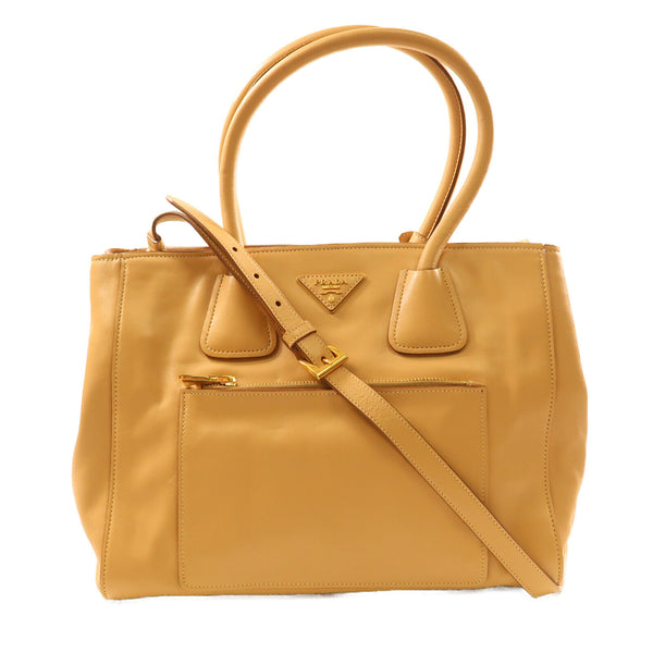 PRADA GHW 2 Way Shoulder Bag Calfskin Leather Brown