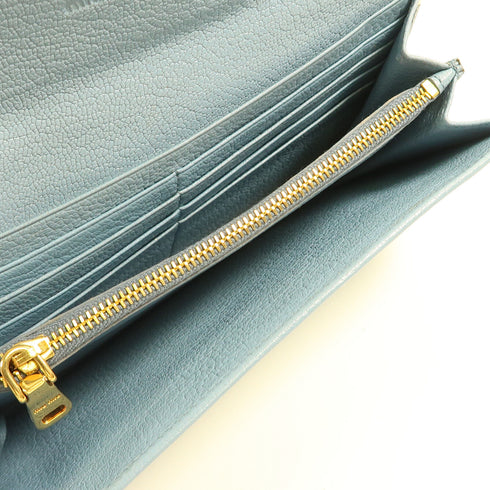 Miu Miu GHW Long Wallet Calfskin Leather Blue White