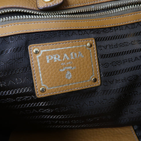 PRADA GHW Sacca 2 Manici Shoulder Bag BR4691 Calfskin Leather Orange