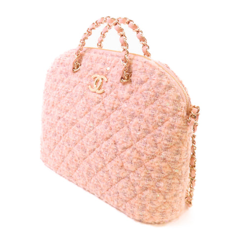 CHANEL CC GHW Small Chain Hand Shoulder Bag Tweed AS3969 Pink