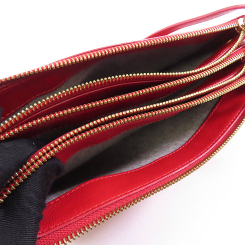 CELINE GHW Trio Shoulder Bag Crossbody Leather Red
