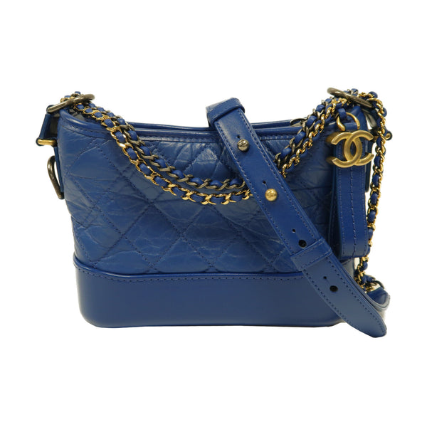 CHANEL Quilted CC GHW/SHW Gabrielle Small Chain Shoulder Bag Calfskin Blue