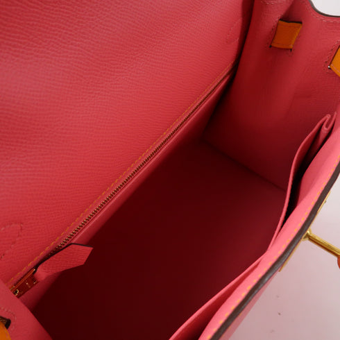 HERMES GHW Kelly 28 2 Way Shoulder Bag Handbag Epsom Leather Pink/Yellow