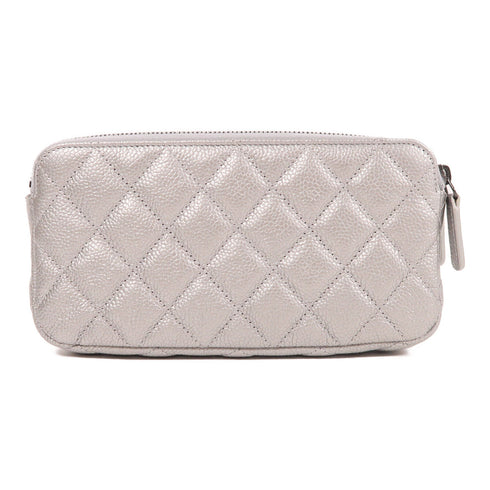 CHANEL CC Chain Shoulder Bag Calfskin Leather Silver