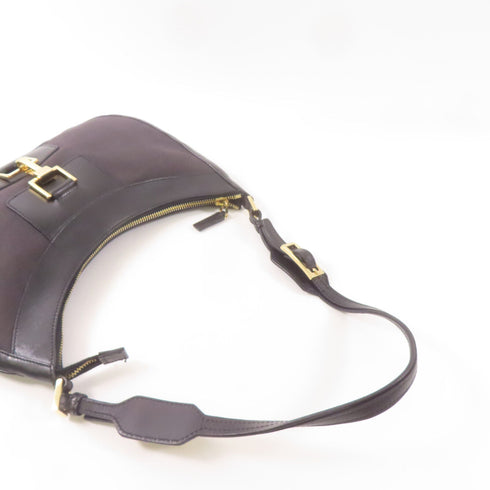 GUCCI GG GHW Shoulder Handbag 001.4128 Canvas Calfskin Leather Black