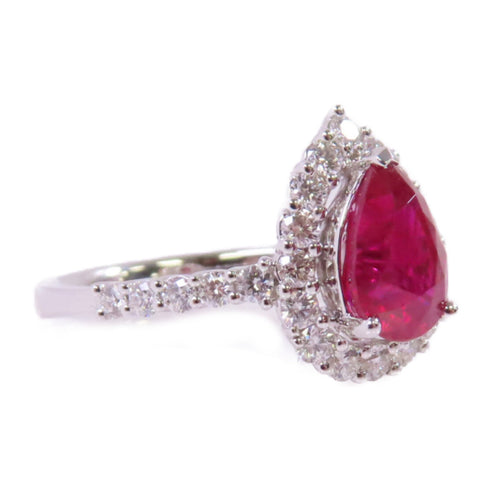 Jewelry 1.77ct Ruby 0.53ct Diamond Ring US#5.75 18K White Gold