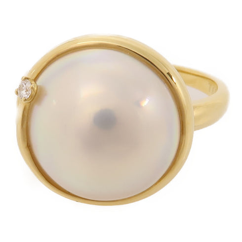TASAKI Pearl Diamond Ring 18K Yellow Gold US#6.25