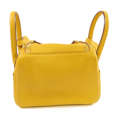 HERMES GHW Mini Lindy Shoulder Bag Clemence Leather Jaune Ambre Yellow