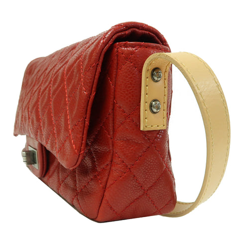 CHANEL Quilted CC Shoulder Bag Caviar Leather Red