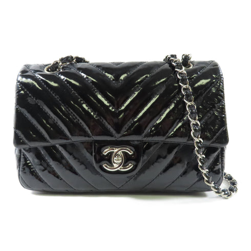 CHANEL CC SHW Classic 25 Chain Shoulder Bag Patent Leather Black