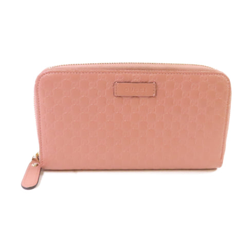 GUCCI GG GHW Microguccissima GG Logo Zipper Long Calfskin Leather 449391 Pink