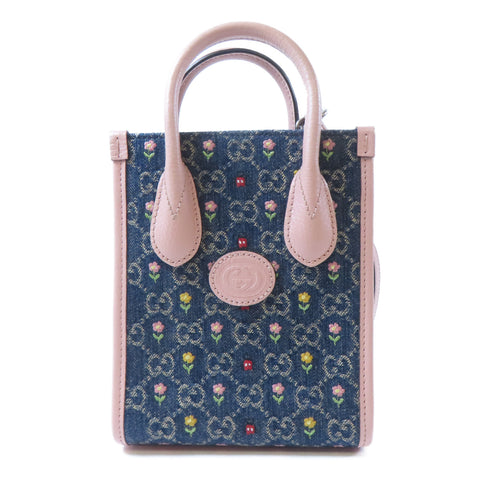 GUCCI GG SHW Ophidia 2Way Shoulder Bag 671623 Denim/Leather Blur/Pink