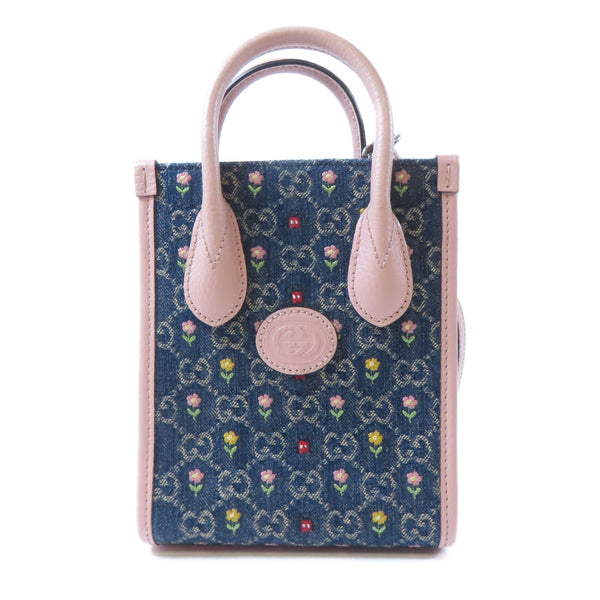 GUCCI GG SHW Ophidia 2Way Shoulder Bag 671623 Denim/Leather Blur/Pink