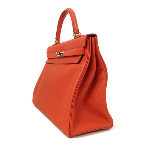 HERMES PHW Kelly 35 2 Way Shoulder Bag Handbag Togo Leather Rouge Casaque Red